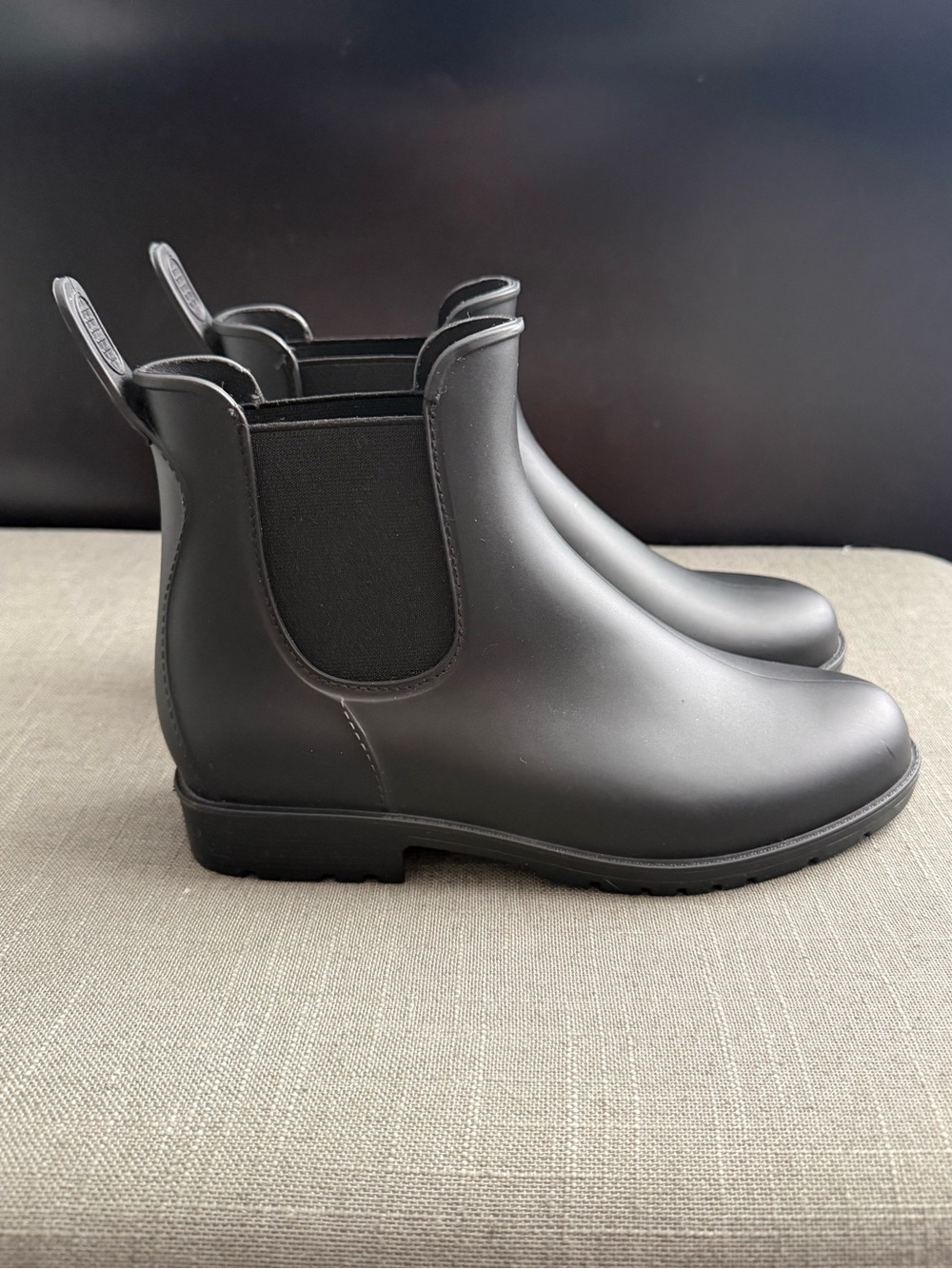 Women’s Black Chelsea Rain Boots with Pull Tabs - Picture 3 of 5